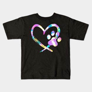 Dog Paw Heart Dogs Lover Dog Mom Dog Dad Valentine's Day Kids T-Shirt